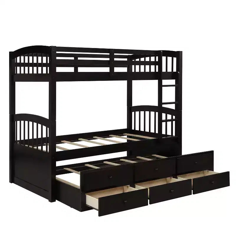 Letto a castello singolo su singolo con letto estraibile, letto a castello in legno con 3 cassetti portaoggetti e spondina di sicurezza, trasformabile in 2 letti