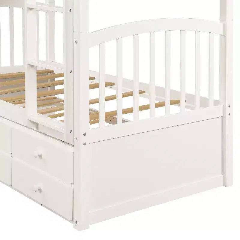 Letto a castello singolo su singolo con letto estraibile, letto a castello in legno con 3 cassetti portaoggetti e spondina di sicurezza, trasformabile in 2 letti
