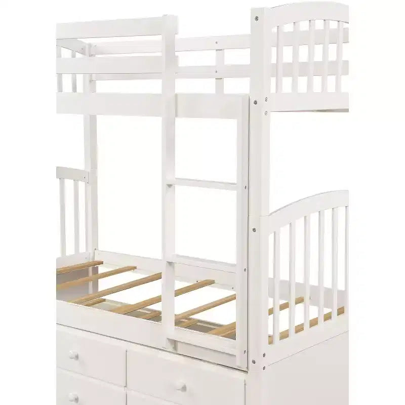 Letto a castello singolo su singolo con letto estraibile, letto a castello in legno con 3 cassetti portaoggetti e spondina di sicurezza, trasformabile in 2 letti