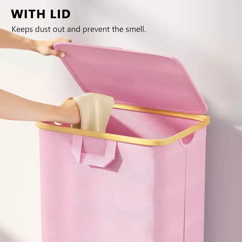 Cesto portabiancheria con ruote e coperchio - Cesto portabiancheria da 100 litri con manico in bambù, ampio organizer per lavanderia SpaceAid per camera da letto, bagno, dormitorio