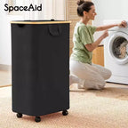 Cesto portabiancheria con ruote e coperchio - Cesto portabiancheria da 100 litri con manico in bambù, ampio organizer per lavanderia SpaceAid per camera da letto, bagno, dormitorio