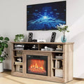 58 Farmhouse TV Stand Console Cabinet with Storage Shelves, 23 Fireplace with 3 Level Adjustable Flame for Living Room