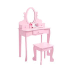 Kids Vanity Set, Adjustable Angle Mirror, Wooden Makeup Table, Pretend Play Girls Vanity Table and Chair Set, for Bedroom, Playroom