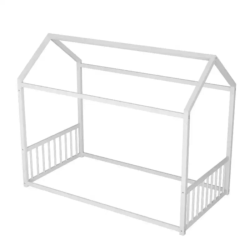 Struttura Letto a Terra Montessori in Metallo, Misura Singola/Matrimoniale, a Forma di Casetta con Sponde Verticali di Sicurezza per Bambini/Neonati - ModernLuxe