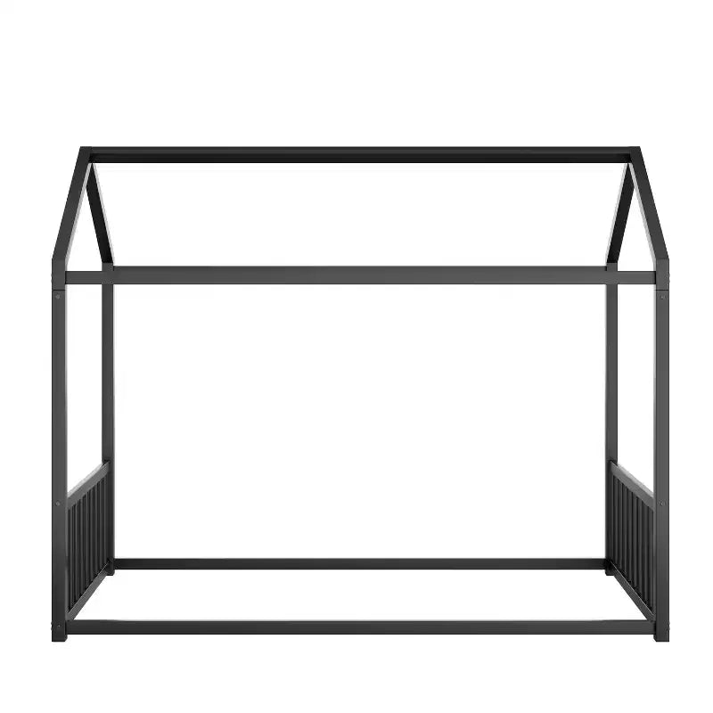 Struttura Letto a Terra Montessori in Metallo, Misura Singola/Matrimoniale, a Forma di Casetta con Sponde Verticali di Sicurezza per Bambini/Neonati - ModernLuxe