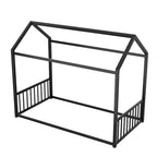 Struttura Letto a Terra Montessori in Metallo, Misura Singola/Matrimoniale, a Forma di Casetta con Sponde Verticali di Sicurezza per Bambini/Neonati - ModernLuxe