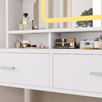 Toeletta Trucco con Specchio Scorrevole, Toeletta Trucco Moderna, 2 Cassetti e Sgabello Morbido Imbottito, 3 Modalità di Illuminazione Regolabili, per Camera da Letto
