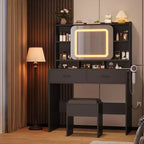 Toeletta Trucco con Specchio Scorrevole, Toeletta Trucco Moderna, 2 Cassetti e Sgabello Morbido Imbottito, 3 Modalità di Illuminazione Regolabili, per Camera da Letto