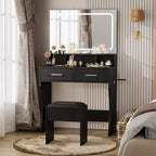 Grande toeletta per trucco da 31,5 pollici con specchio e luci, 2 cassetti, sgabello, 3 modalità di illuminazione a colori, moderna toletta per camera da letto