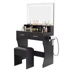 31.5 Large Makeup Vanity Desk with Mirror and Lights, 2 Drawers, Stool, 3 Color Lighting Modes, Modern Dressing Table for Bedroom