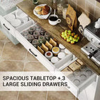 Credenza a buffet Coolmee con cassetti, 55 pollici, mobile credenza grande per caffè in legno con ripiani e ante per cucina e sala da pranzo
