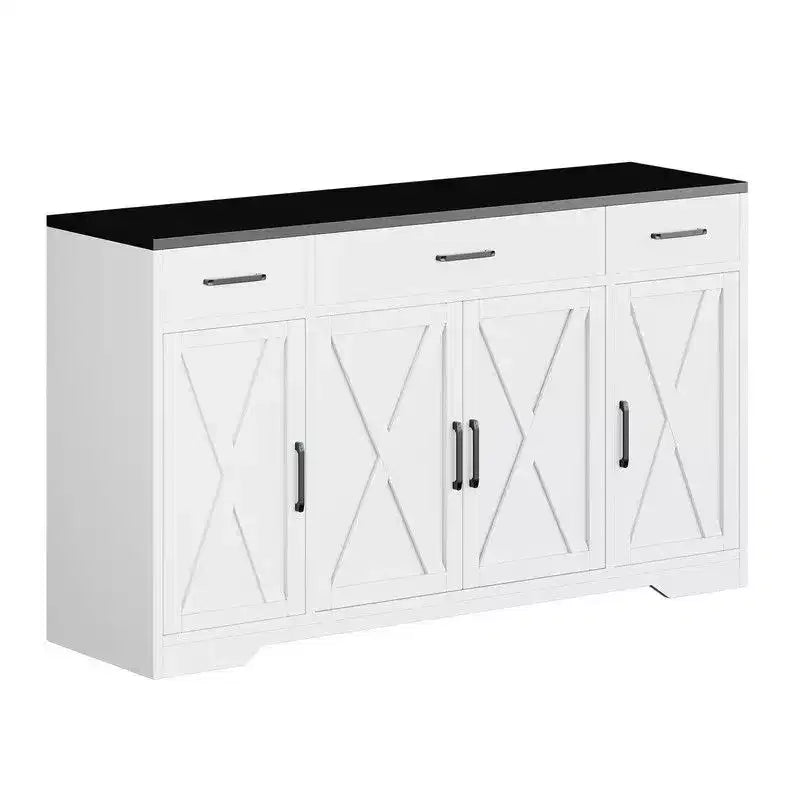 Credenza a buffet Coolmee con cassetti, 55 pollici, mobile credenza grande per caffè in legno con ripiani e ante per cucina e sala da pranzo