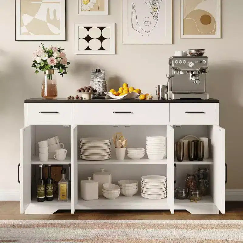 Credenza a buffet Coolmee con cassetti, 55 pollici, mobile credenza grande per caffè in legno con ripiani e ante per cucina e sala da pranzo