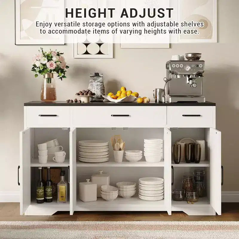 Credenza a buffet Coolmee con cassetti, 55 pollici, mobile credenza grande per caffè in legno con ripiani e ante per cucina e sala da pranzo