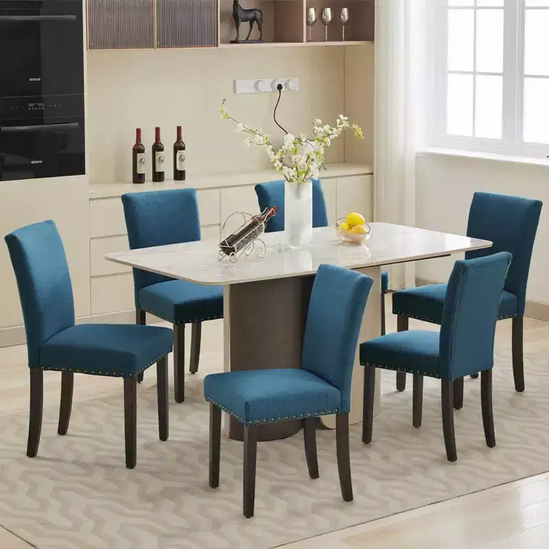 Set di 2 sedie da pranzo Parsons in tessuto con borchie e robuste gambe in legno per sala da pranzo/ristorante/hotel
