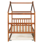 Bellemave Struttura Letto a Casetta in Legno per Bambini, con Tetto e Letto Estraibile, Noce