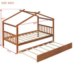 Bellemave Struttura Letto a Casetta in Legno per Bambini, con Tetto e Letto Estraibile, Noce