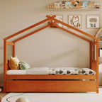 Bellemave Struttura Letto a Casetta in Legno per Bambini, con Tetto e Letto Estraibile, Noce