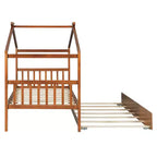 Bellemave Struttura Letto a Casetta in Legno per Bambini, con Tetto e Letto Estraibile, Noce