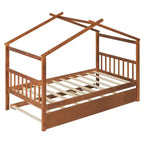 Bellemave Struttura Letto a Casetta in Legno per Bambini, con Tetto e Letto Estraibile, Noce
