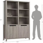Libreria Alta 179,5 cm, Scaffale a 5 Ripiani a Doppia Larghezza con Armadietti e Doppio Spazio di Archiviazione, Libreria in Legno per Soggiorno Ufficio Biblioteca