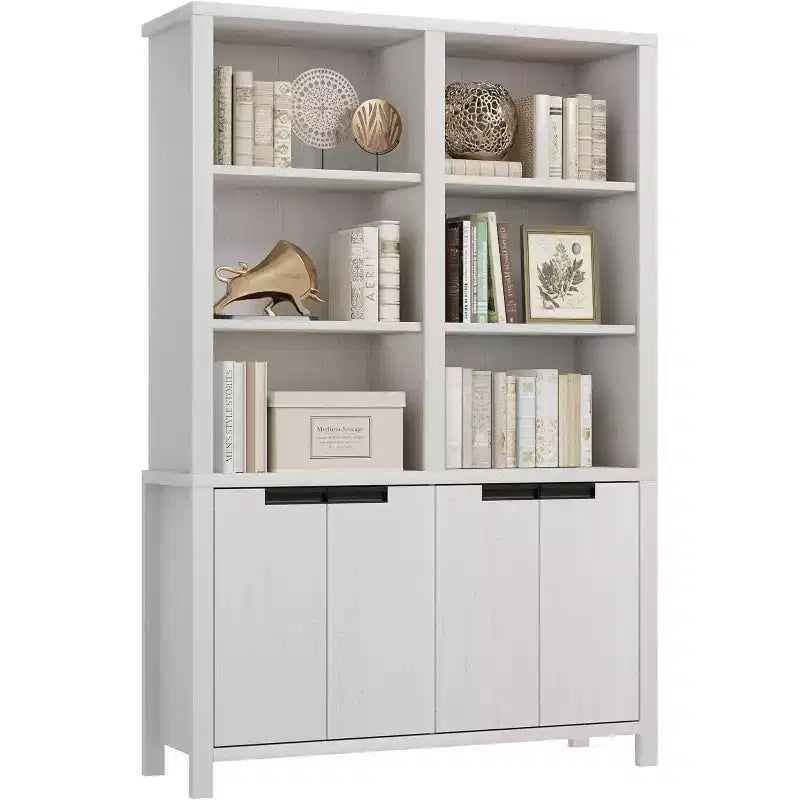 70.7 Inch High Bookshelf, 5-Tier Double-Width Bookcase with Cabinets and Double Storage Space, Wooden Bookcase for Living Room Office Library