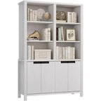 70.7 Inch High Bookshelf, 5-Tier Double-Width Bookcase with Cabinets and Double Storage Space, Wooden Bookcase for Living Room Office Library