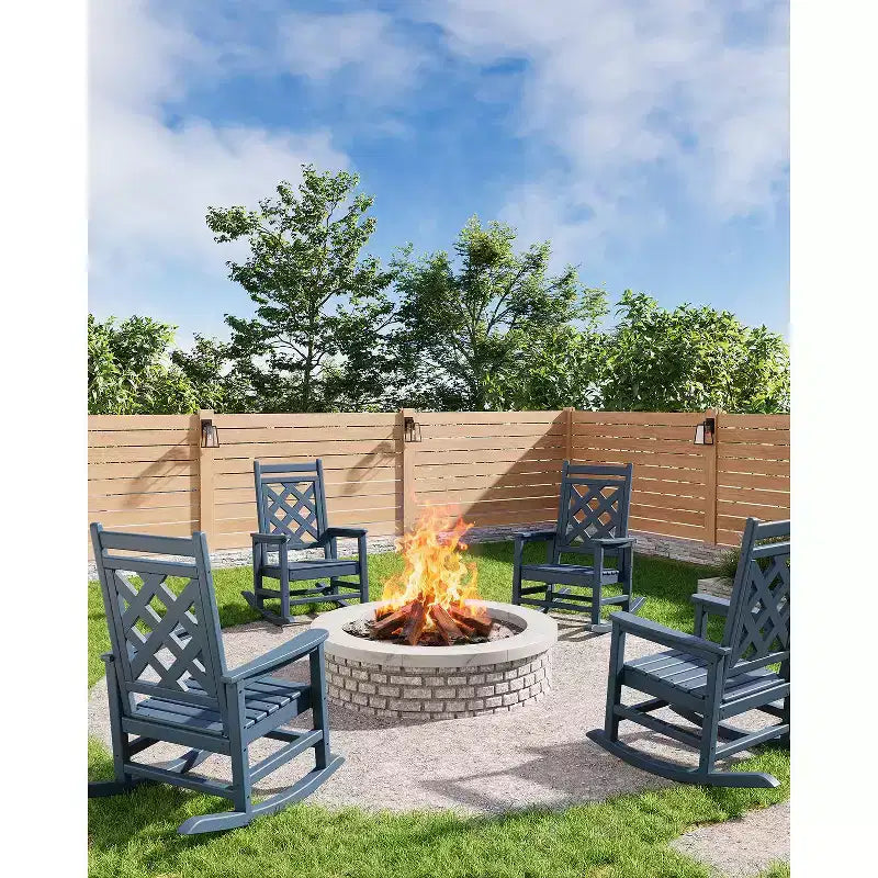 Sedia a dondolo da esterno, sedia a dondolo per patio in HDPE resistente alle intemperie con texture effetto legno e capacità di carico di 172 kg per ponte, piscina, cortile, nera