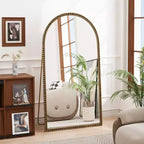 Specchio intero in metallo retrò Okak 65*35 pollici con supporto, elegante specchio ad arco, specchio da terra per soggiorno, camera da letto