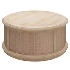 Round Rattan Drum Lift Top Coffee Table End Table Side Table for Living Room Storage Space