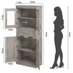 Coolmee Mobile Alto da Bagno da 170 cm con 4 Ante e Cassetto a Scomparsa in Vetro, Mobile Contenitore con Ripiani Regolabili, Organizzatore Autoportante per la Casa
