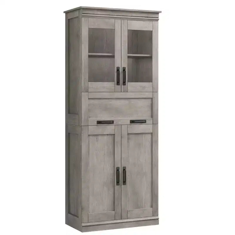 Coolmee Mobile Alto da Bagno da 170 cm con 4 Ante e Cassetto a Scomparsa in Vetro, Mobile Contenitore con Ripiani Regolabili, Organizzatore Autoportante per la Casa