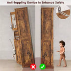 Coolmee Mobile Alto da Bagno da 170 cm con 4 Ante e Cassetto a Scomparsa in Vetro, Mobile Contenitore con Ripiani Regolabili, Organizzatore Autoportante per la Casa