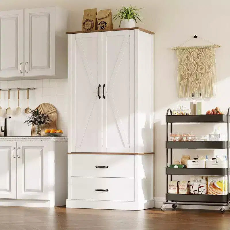 Coolmee Mobile dispensa da cucina con ante scorrevoli alla rustica, cassetto e 2 ripiani regolabili, Credenza alta indipendente con porta microonde
