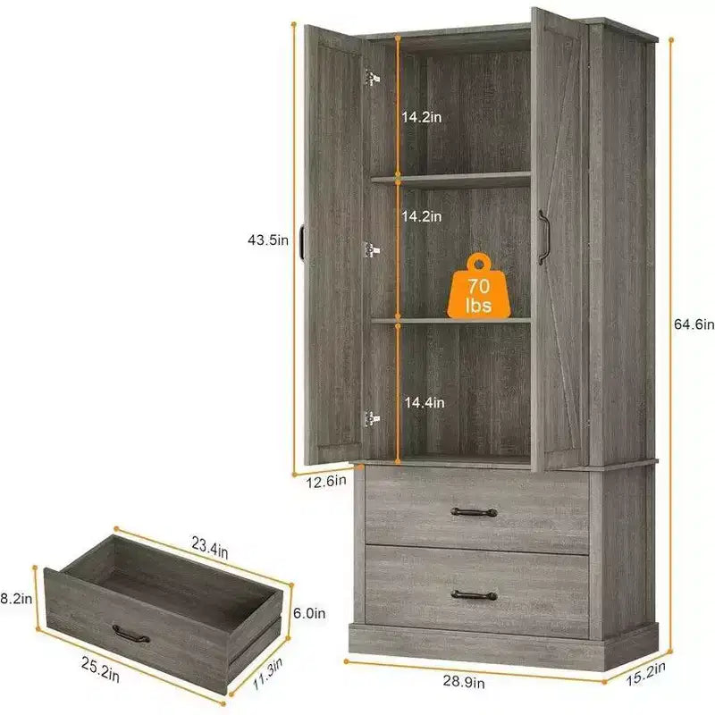 Coolmee Mobile dispensa da cucina con ante scorrevoli alla rustica, cassetto e 2 ripiani regolabili, Credenza alta indipendente con porta microonde