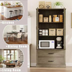 Coolmee Mobile dispensa da cucina con ante scorrevoli alla rustica, cassetto e 2 ripiani regolabili, Credenza alta indipendente con porta microonde