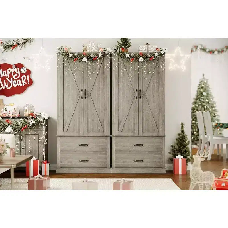 Coolmee Mobile dispensa da cucina con ante scorrevoli alla rustica, cassetto e 2 ripiani regolabili, Credenza alta indipendente con porta microonde