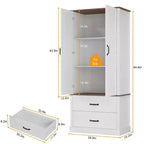 Coolmee Mobile dispensa da cucina con ante scorrevoli alla rustica, cassetto e 2 ripiani regolabili, Credenza alta indipendente con porta microonde