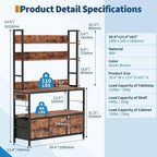 Carrello da Cucina Rustico Industriale con Ripiani in Legno e Cassetti Contenitori, Organizer Multifunzione per Elettrodomestici per Piccoli Spazi