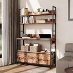 Carrello da Cucina Rustico Industriale con Ripiani in Legno e Cassetti Contenitori, Organizer Multifunzione per Elettrodomestici per Piccoli Spazi