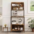 Rustic Industrial Kitchen Cart with Wood Shelves and Storage Cabinet, Multifunctional Appliance Organizer for Small Spaces
