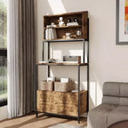 Carrello da Cucina Rustico Industriale con Ripiani in Legno e Armadietto Contenitore, Organizer Multifunzionale per Elettrodomestici per Piccoli Spazi