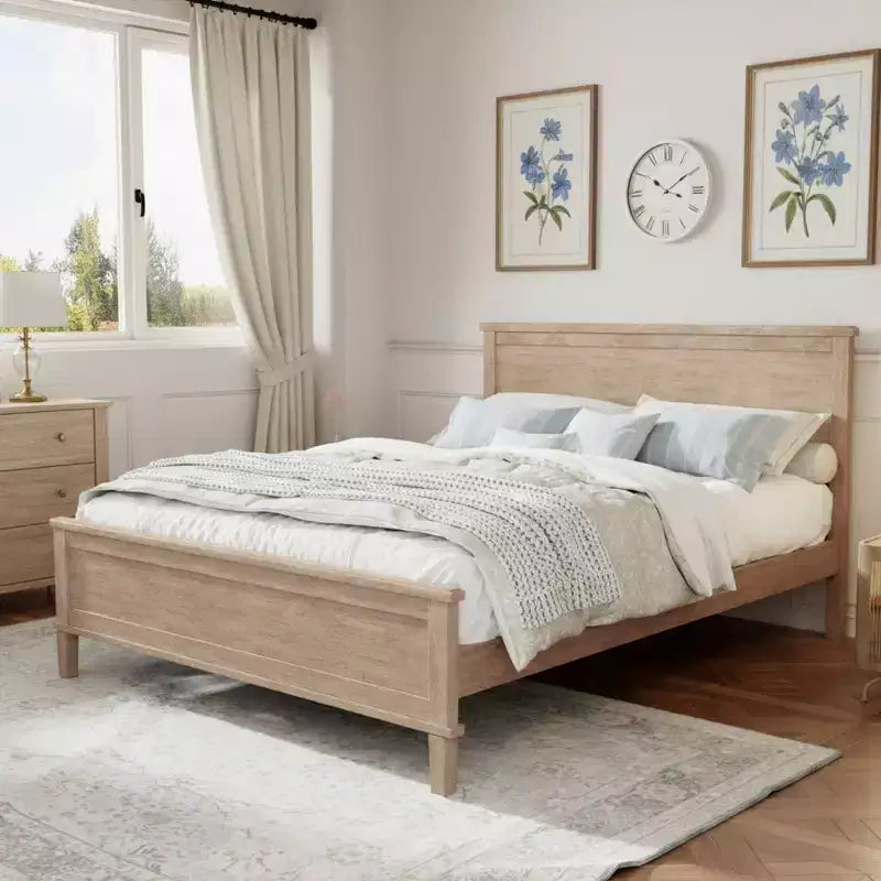 Polibi Letto a Piattaforma in Legno Massello Stile Moderno Mid-Century