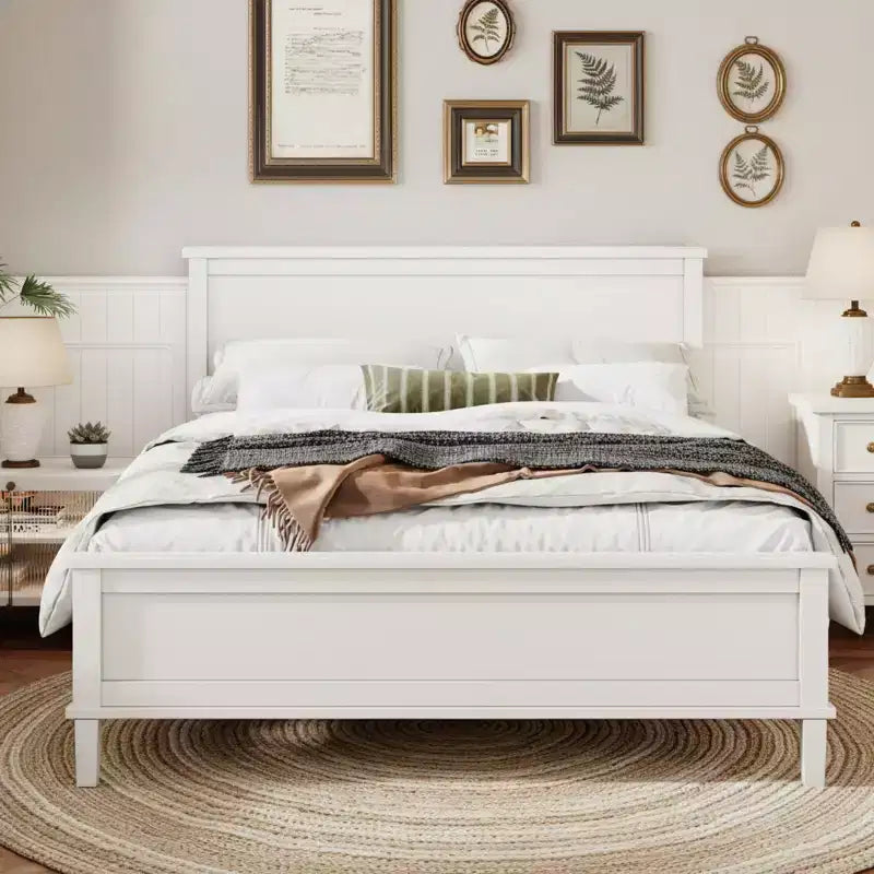 Polibi Letto a Piattaforma in Legno Massello Stile Moderno Mid-Century