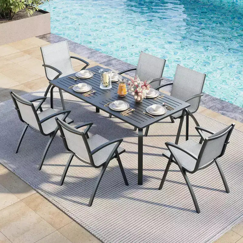 Sedie da pranzo per patio in alluminio, confezione da 4, con rete in Textilene ad asciugatura rapida, sedute ergonomiche da esterno per bordo piscina, giardino, terrazza e uso commerciale
