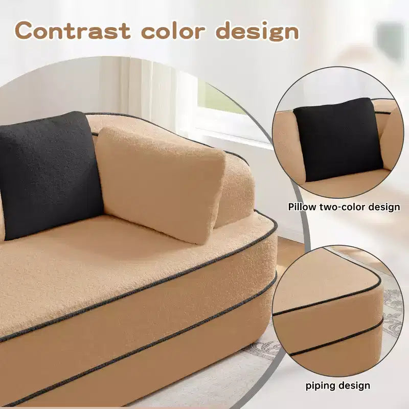 77.2 Divano Teddy, spugna 32D, senza ossatura, due chaise longue, divano letto, colore a contrasto, simmetrico, salotto
