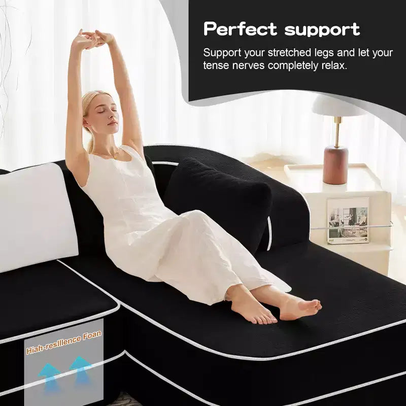 77.2 Divano Teddy, spugna 32D, senza ossatura, due chaise longue, divano letto, colore a contrasto, simmetrico, salotto