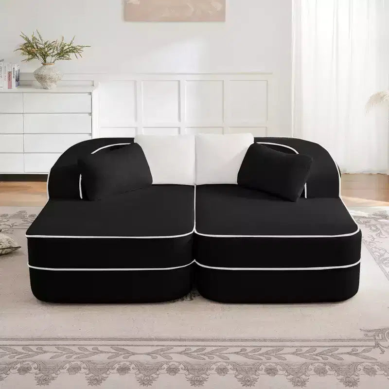77.2 Teddy Sofa, 32D sponge, boneless, double chaises, sleeper, contrast color, symmetrical, living room