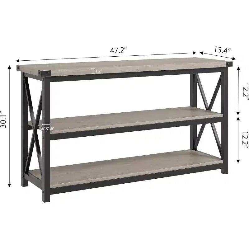 Tavolo consolle industriale da 47 pollici con 3 ripiani portaoggetti, tavolo d'ingresso lungo rettangolare, tavolino da divano per corridoio, soggiorno, camera da letto