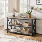 47-Inch Industrial Console Table with 3 Storage Shelves, Long Rectangular Entryway Table, Sofa Table for Hallway, Living Room, Bedroom